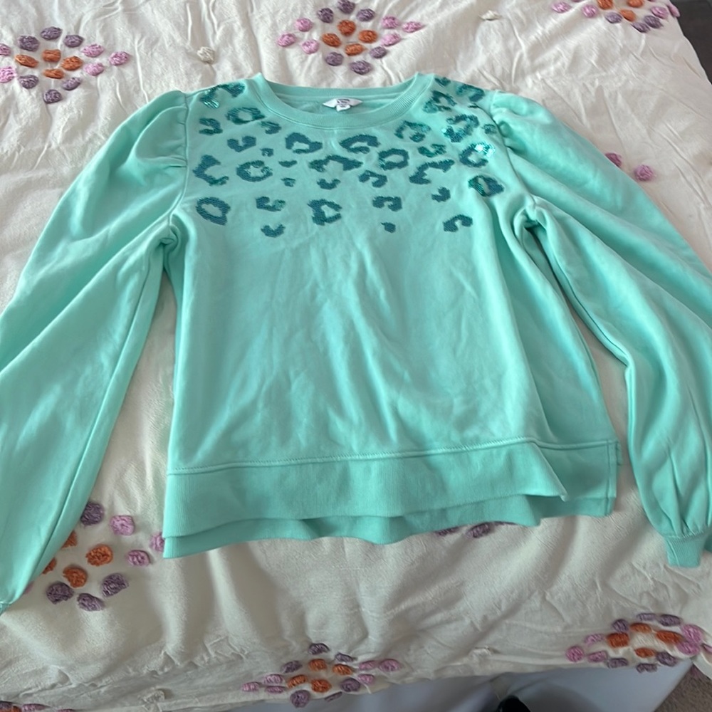 Crown and Ivy size medium teal sequin cheetah print sweater. Never worn